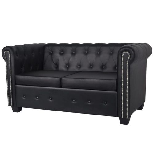 Canapé Chesterfield À 2 Places Cuir Synthétique Noir