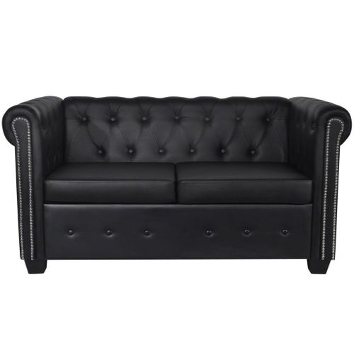 Canapé Chesterfield À 2 Places Cuir Synthétique Noir