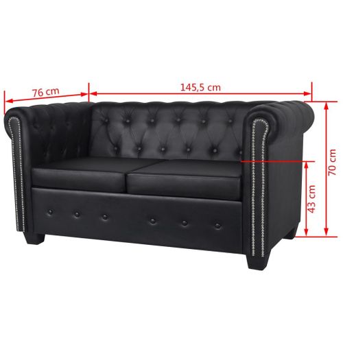 Canapé Chesterfield À 2 Places Cuir Synthétique Noir