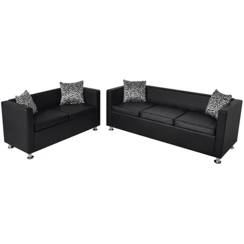 Jeu De Canapé À 2 Places Et À 3 Places Cuir Synthétique Noir