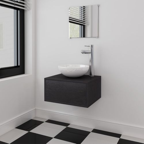 Meuble-Vasque Noir + Miroir