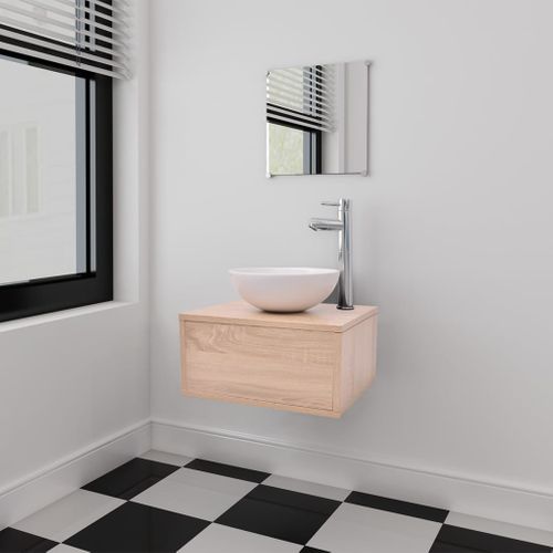 Ensemble Meuble Vasque 40 x 34 x 20 Cm - Vasque + Miroir - Bois