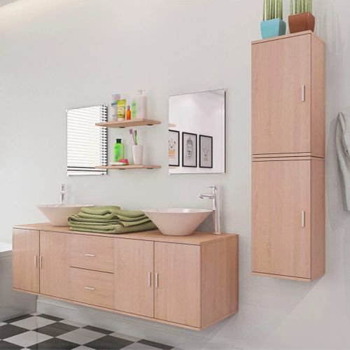 Mobilier De Salle De Bain Avec Lavabo 9 Pièces Beige