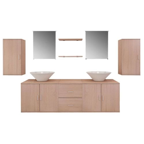 Mobilier De Salle De Bain Avec Lavabo 9 Pièces Beige