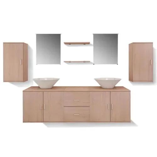 Mobilier De Salle De Bain Avec Lavabo 9 Pièces Beige