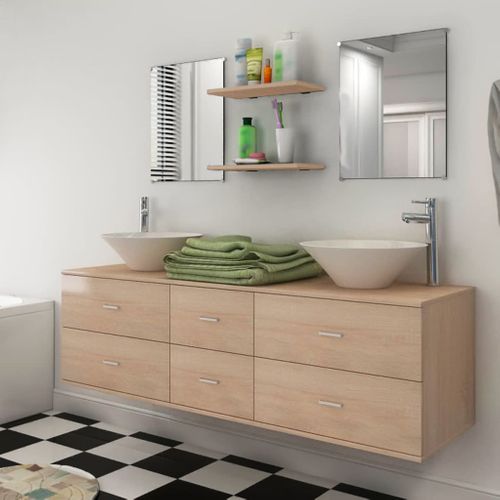 Mobilier De Salle De Bain Avec Lavabo 7 Pièces Beige