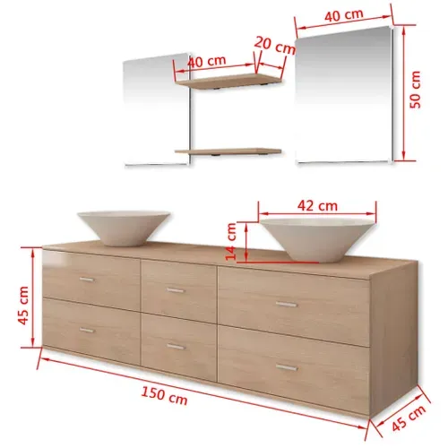 Mobilier De Salle De Bain Avec Lavabo 7 Pièces Beige