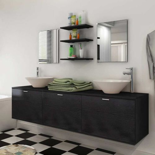 8 Pièces De Mobilier De Salle De Bain Et Lavabo Noir