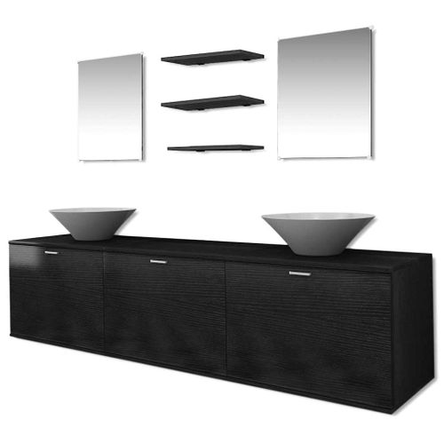 8 Pièces De Mobilier De Salle De Bain Et Lavabo Noir