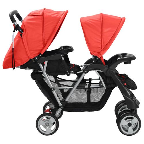 Poussette À Deux Places Acier Rouge Et Noir