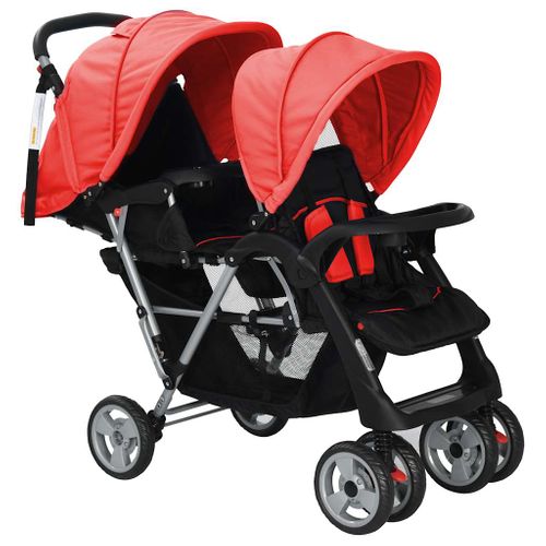 Poussette À Deux Places Acier Rouge Et Noir