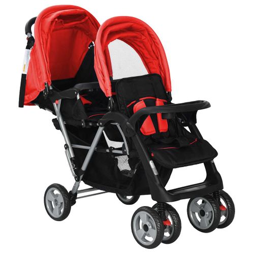 Poussette À Deux Places Acier Rouge Et Noir