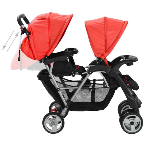 Poussette À Deux Places Acier Rouge Et Noir