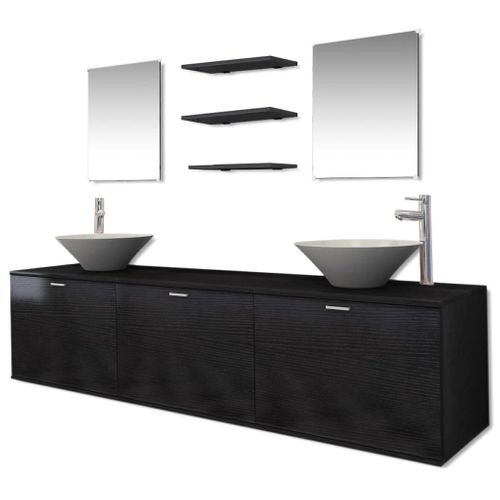 Meuble Vasque - Vasque + Robinet + Miroir + Etagères - Noir