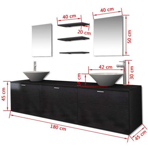 Meuble Vasque - Vasque + Robinet + Miroir + Etagères - Noir