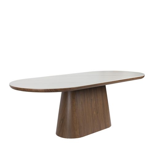 Table à Manger 8 Personnes Ovale En Pierre Et Bois - Bois Foncé