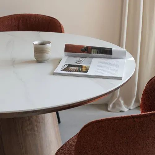 Table à Manger 8 Personnes Ovale En Pierre Et Bois - Bois Foncé