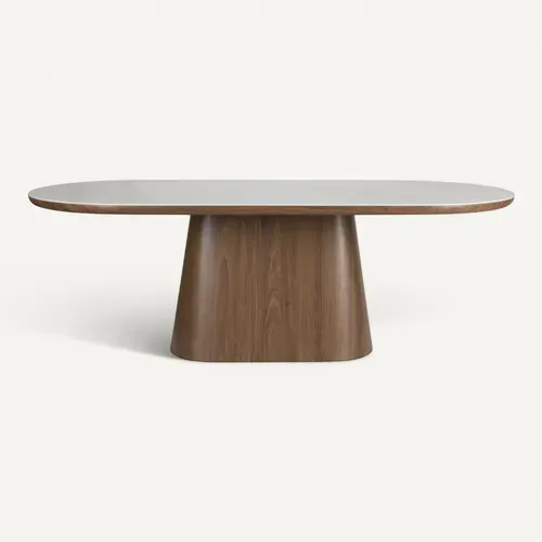 Table à Manger 8 Personnes Ovale En Pierre Et Bois - Bois Foncé