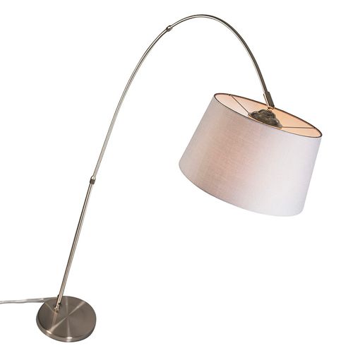 Lampe D'arc Moderne En Acier Avec Abat-jour En Tissu Gris - Arc Basic
