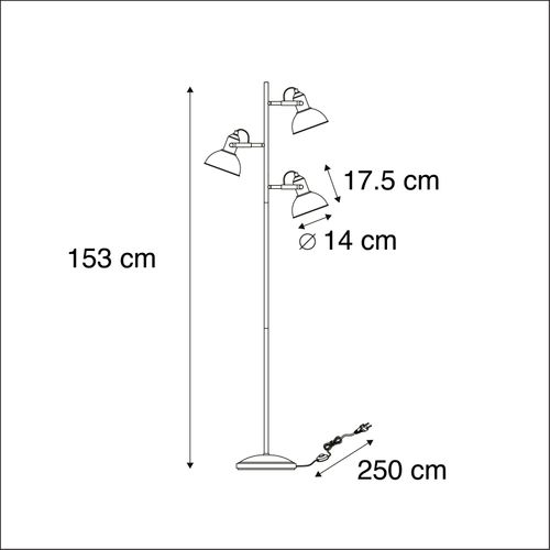 Lampadaire Industriel Noir Avec Or 3 Lumières - Tommy