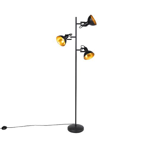 Lampadaire Industriel Noir Avec Or 3 Lumières - Tommy