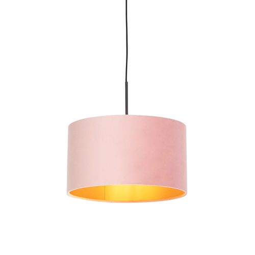 Suspension Avec Abat-jour En Velours Rose Et Or 35 Cm - Combi