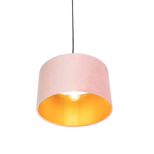 Suspension Avec Abat-jour En Velours Rose Et Or 35 Cm - Combi