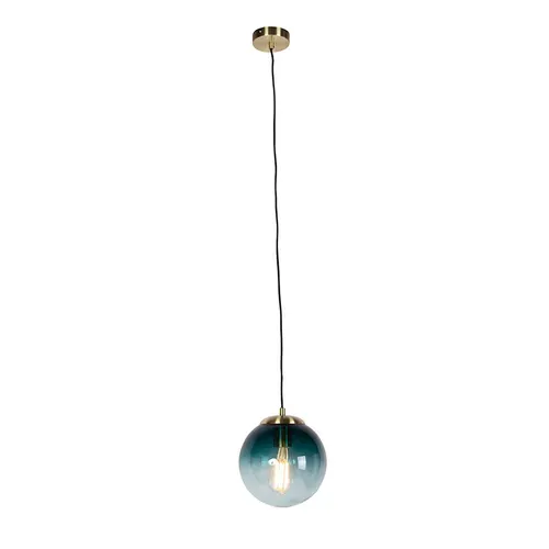 Lampe à Suspension Art Déco En Laiton Et Verre Bleu Océan 20 Cm - Pallon