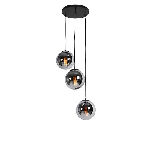 Suspension Art Déco Noire Avec Verre Fumé 3 Lumières - Pallon