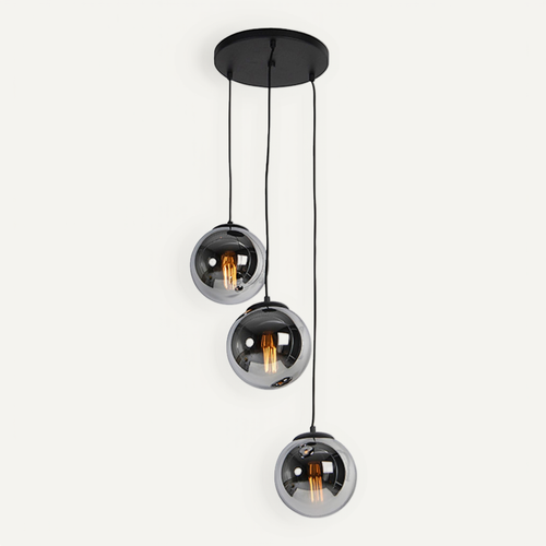 Suspension Art Déco Noire Avec Verre Fumé 3 Lumières - Pallon