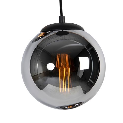 Suspension Art Déco Noire Avec Verre Fumé 3 Lumières - Pallon