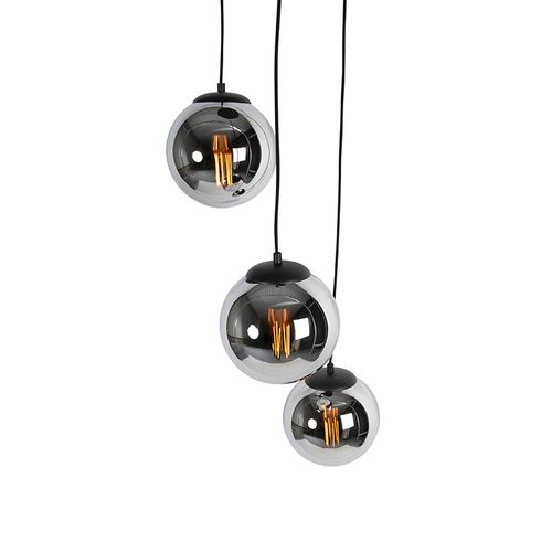 Suspension Art Déco Noire Avec Verre Fumé 3 Lumières - Pallon
