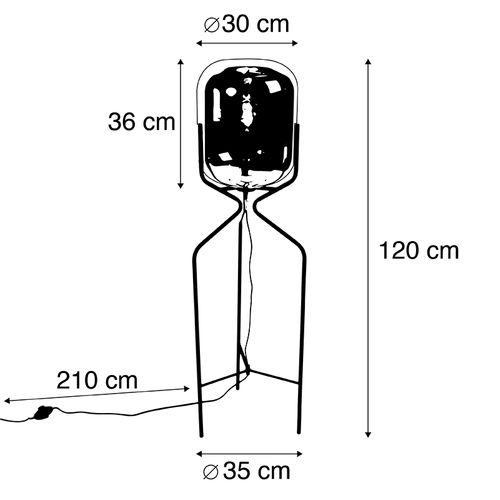 Lampadaire Design Noir Avec Verre Fumé - Bliss