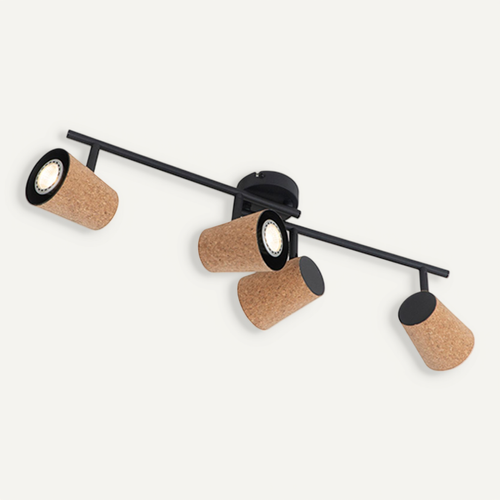 Spot Encastré De Plafond Noir Avec Abat-jour En Liège 4 Lumières Orientables - Corky