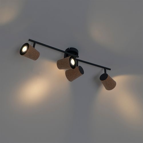 Spot Encastré De Plafond Noir Avec Abat-jour En Liège 4 Lumières Orientables - Corky