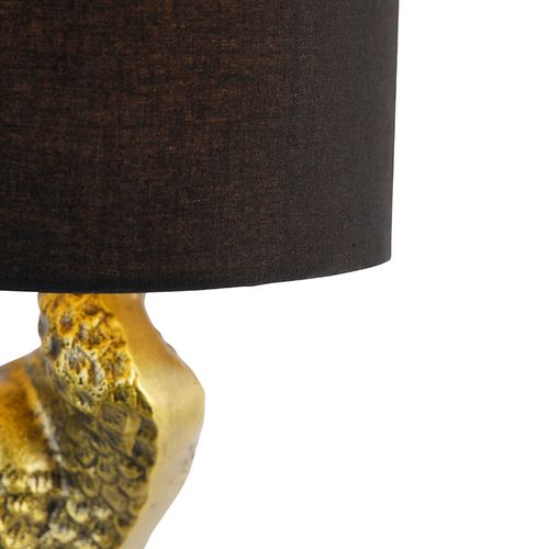 Lampe De Table Sculptée Flamant Rose, Grande, Abat-jour Tissu, 65cm, Palazzo INT