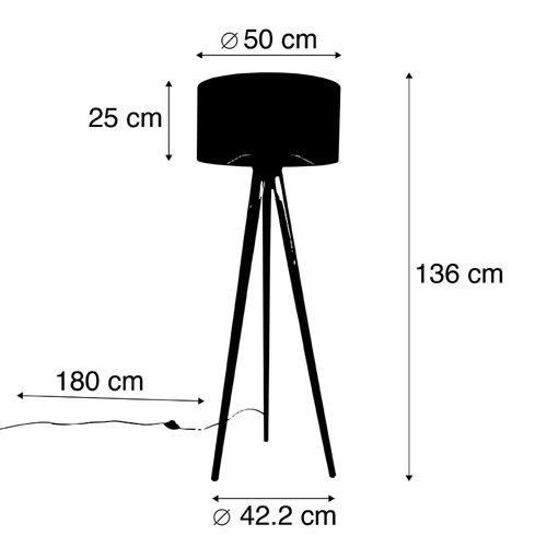 Lampadaire Trépied Noir Avec Abat-jour Blanc 50 Cm - Tripod Classic