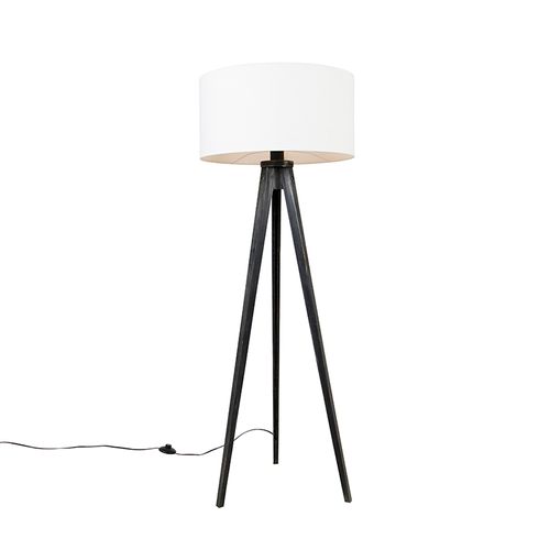 Lampadaire Trépied Noir Avec Abat-jour Blanc 50 Cm - Tripod Classic