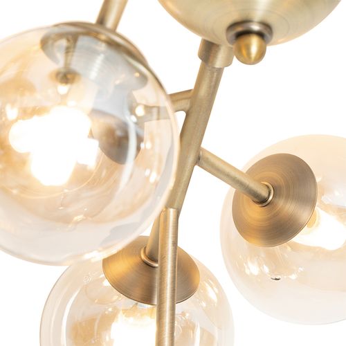 Plafonnier Moderne Bronze Avec Verre Ambré 12 Lumières - Bianca