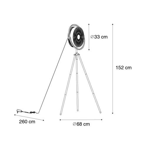 Ventilateur Sur Pied Trépied Noir Avec LED 3 Niveaux De Luminosité Réglable - Marleen