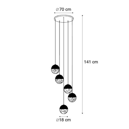 Suspension Industrielle Noire Avec Laiton 5 Lumières - Haicha
