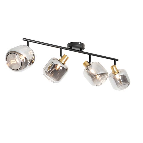 Spot De Plafond Noir Avec Or Avec Verre Fumé 4 Lumières - Zuzanna