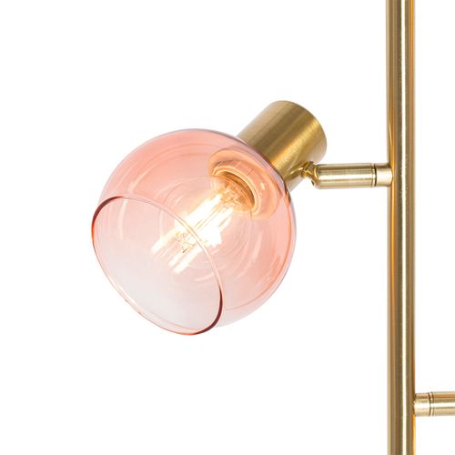 Lampadaire Art Déco Or Avec Verre Rose 3 Lumières - Vidro