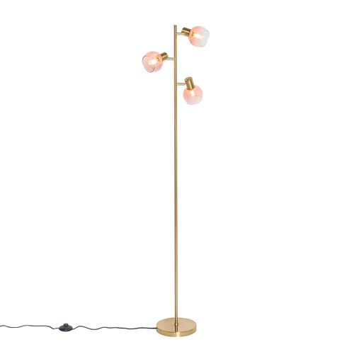 Lampadaire Art Déco Or Avec Verre Rose 3 Lumières - Vidro