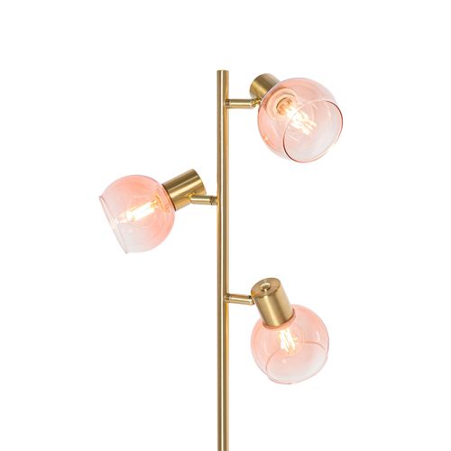 Lampadaire Art Déco Or Avec Verre Rose 3 Lumières - Vidro