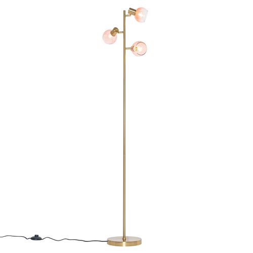 Lampadaire Art Déco Or Avec Verre Rose 3 Lumières - Vidro