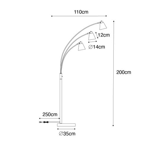 Lampe Arc Bronze Avec Marbre Et Verre Ambré 3 Lumières - Nina