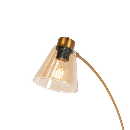 Lampe Arc Bronze Avec Marbre Et Verre Ambré 3 Lumières - Nina