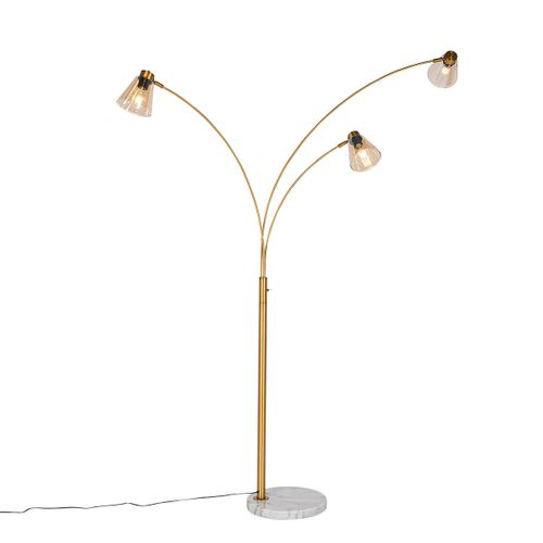Lampe Arc Bronze Avec Marbre Et Verre Ambré 3 Lumières - Nina