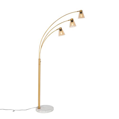 Lampe Arc Bronze Avec Marbre Et Verre Ambré 3 Lumières - Nina
